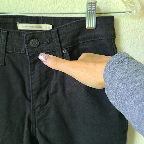 Levis 721 Skinny Jeans Sz 25 (24) High Rise Black Ripped Knees Distressed‎ - Picture 5 of 12